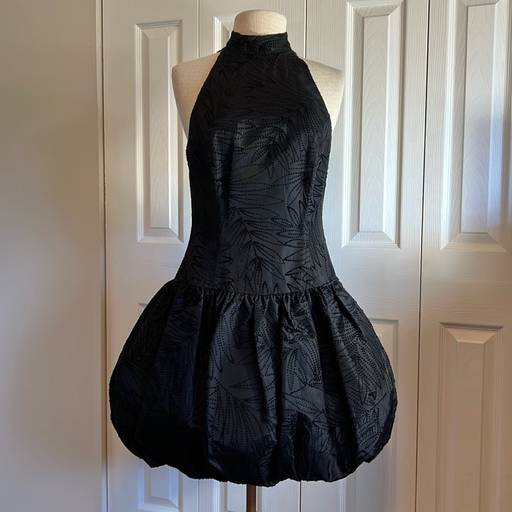 All That Jazz Vintage Black Halter Drop Waist Bubble Hem Dress Size 9/10